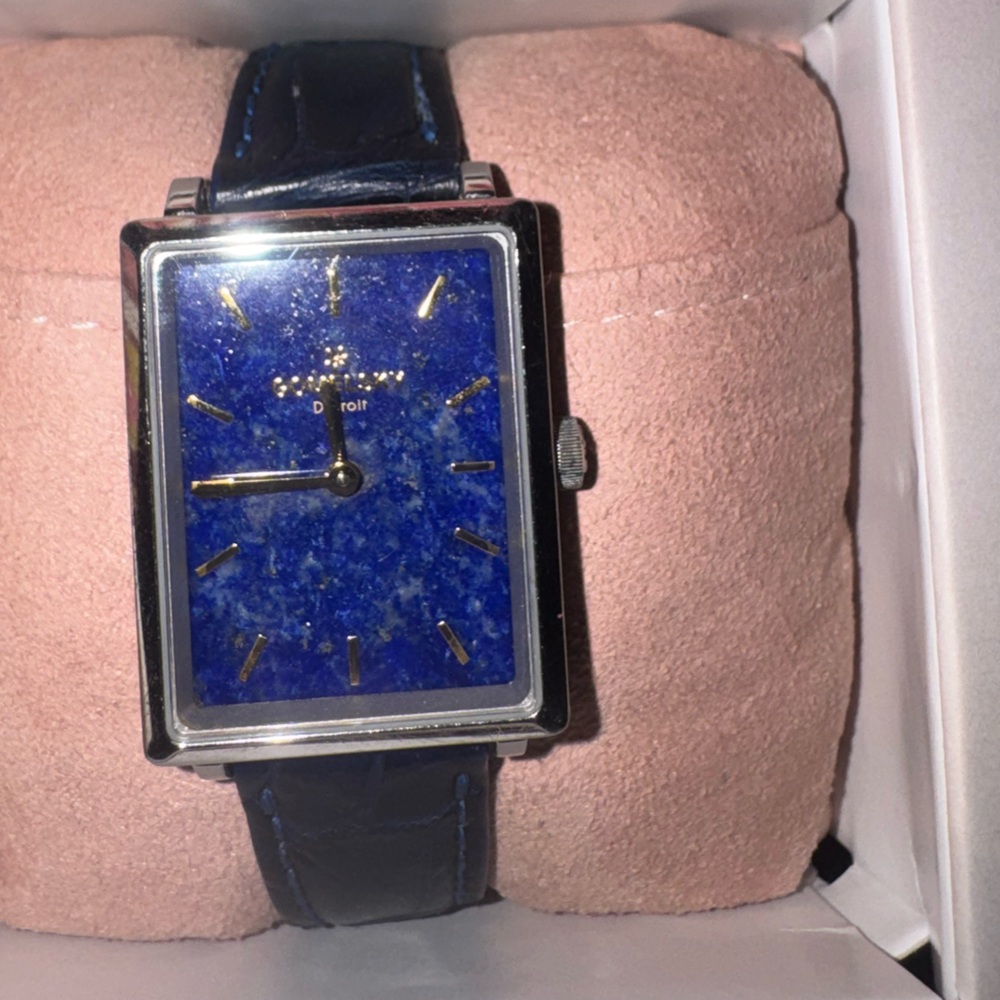 Rectangular Blue Stone Dial Leather Strap Watch